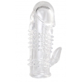 Прозрачная гелевая насадка с шипами и клиторальным отростком - 13 см. - Toyfa Basic - в Воронеже купить с доставкой
