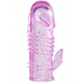 Розовая  гелевая насадка с клиторальным отростком - 13,5 см. - Toyfa Basic - в Воронеже купить с доставкой