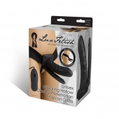 Полый страпон с двумя отростками и вибрацией Unisex Vibrating Hollow Strap-On Double Penetrating Dildo - 17,8 см. - Lux Fetish - купить с доставкой в Воронеже