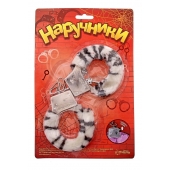 Металлические наручники с чёрно-белой плюшевой отделкой - Сима-Ленд - купить с доставкой в Воронеже