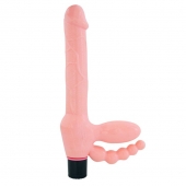 Телесный безремневой страпон с анальным отростком - Erowoman-Eroman - купить с доставкой в Воронеже