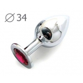 Коническая серебристая анальная втулка с малиновым кристаллом - 8,2 см. - Anal Jewelry Plug - купить с доставкой в Воронеже