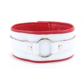 Бело-красный кожаный ошейник - БДСМ Арсенал - купить с доставкой в Воронеже