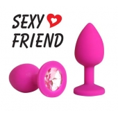 Розовая конусовидная анальная пробка с розовым кристаллом - 7,3 см. - 1137 - купить с доставкой в Воронеже