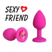 Розовая конусовидная анальная пробка с малиновым кристаллом - 7,3 см. - 1137 - купить с доставкой в Воронеже