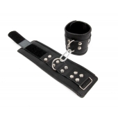 Черные кожаные наручники с заклепками с фиксацией липучками - Notabu - купить с доставкой в Воронеже