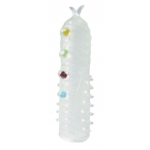 Закрытая белая насадка на пенис Crystal Sleeve с шариками и усиками - Erowoman-Eroman - в Воронеже купить с доставкой