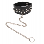Черный ошейник с шипами и металлическим поводком-цепочкой - Notabu - купить с доставкой в Воронеже