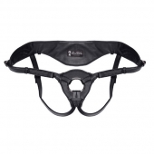 Черные трусики для страпона из патентованной кожи - Lux Fetish - купить с доставкой в Воронеже