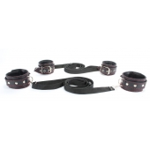 Черный бондажный набор с красной строчкой - БДСМ Арсенал - купить с доставкой в Воронеже