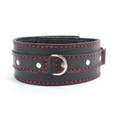 Черный ошейник из натуральной кожи с красной строчкой и кольцом - БДСМ Арсенал - купить с доставкой в Воронеже