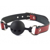 Кляп-шар на черно-красных кожаных ремешках - Sitabella - купить с доставкой в Воронеже