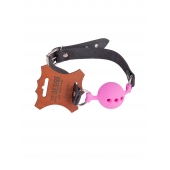 Розовый кляп-шар на черных кожаных ремешках - Sitabella - купить с доставкой в Воронеже