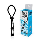 Черное силиконовое эрекционное кольцо-лассо с двумя утяжками - Sex Expert - в Воронеже купить с доставкой