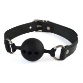Силиконовый кляп-шар с ремешками из натуральной кожи черного цвета - Sitabella - купить с доставкой в Воронеже