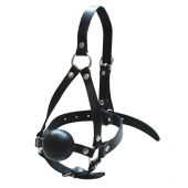 Черный кляп-шар со сбруей на голову из кожи - Sitabella - купить с доставкой в Воронеже