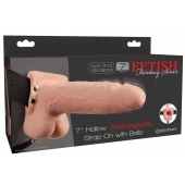 Телесный перезаряжаемый вибрострапон 7  Hollow Rechargeable Strap-on with Balls - 20,3 см. - Pipedream - купить с доставкой в Воронеже