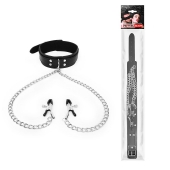 Черный ошейник с зажимами на соски на цепочке - Notabu - купить с доставкой в Воронеже