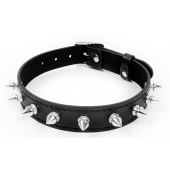 Черный ошейник с серебристыми шипами - Notabu - купить с доставкой в Воронеже