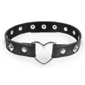 Черный ошейник с серебристыми ромбиками и сердечком - Notabu - купить с доставкой в Воронеже