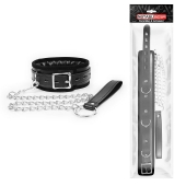 Черный ошейник на металлическом поводке с ручкой-петлей - Notabu - купить с доставкой в Воронеже