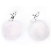 Зажимы для сосков с белым пушком - Notabu - купить с доставкой в Воронеже