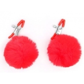 Зажимы для сосков с красным пушком - Notabu - купить с доставкой в Воронеже