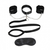 Чёрный ошейник с наручниками и поводком Collar Cuffs   Leash Set - Lux Fetish - купить с доставкой в Воронеже