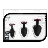 Набор черных анальных пробок с красным кристаллом-сердечком Bling Plugs Training Kit - Blush Novelties - купить с доставкой в Воронеже