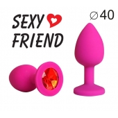 Ярко-розовая анальная пробка с красным кристаллом - 9,5 см. - 1137 - купить с доставкой в Воронеже