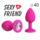 Ярко-розовая анальная пробка с сиреневым кристаллом - 9,5 см. - 1137 - купить с доставкой в Воронеже