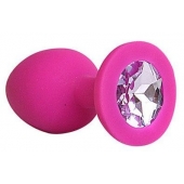 Ярко-розовая анальная пробка с сиреневым кристаллом - 9,5 см. - 1137 - купить с доставкой в Воронеже