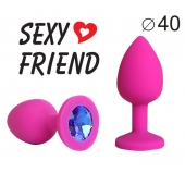 Ярко-розовая анальная пробка с синим кристаллом - 9,5 см. - 1137 - купить с доставкой в Воронеже