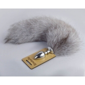 Серебристая анальная пробка с натуральным хвостиком - Sitabella - купить с доставкой в Воронеже