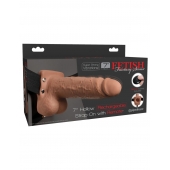 Кофейный перезаряжаемый вибрострапон 7  Hollow Rechargeable Strap-on with Balls - 20,3 см. - Pipedream - купить с доставкой в Воронеже