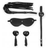 Эротический набор в черном цвете: маска, кляп, пэстисы, плётка - Notabu - купить с доставкой в Воронеже