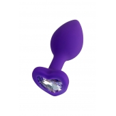 Фиолетовая анальная втулка Diamond Heart с прозрачным кристаллом - 7 см. - ToyFa - купить с доставкой в Воронеже
