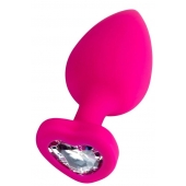 Розовая анальная втулка Diamond Heart с прозрачным кристаллом - 9,5 см. - ToyFa - купить с доставкой в Воронеже