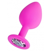 Розовая анальная втулка Brilliant с прозрачным кристаллом - 8 см. - ToyFa - купить с доставкой в Воронеже