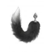 Серебристая анальная пробка с черным хвостом Galaxy - Lola Games - купить с доставкой в Воронеже