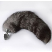 Серебристая коническая анальная пробка с пушистым хвостиком - Sitabella - купить с доставкой в Воронеже