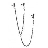 Черные зажимы на соски и клитор на цепочке DELUXE NIPPLE   CLIT CLAMPS - Dream Toys - купить с доставкой в Воронеже