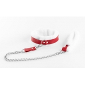 Бело-красный ошейник из натуральной кожи с нежным мехом - БДСМ Арсенал - купить с доставкой в Воронеже