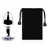 Серебристая анальная пробка с фиолетовым кристаллом-сердечком - 8 см. - Anal Jewelry Plug - купить с доставкой в Воронеже