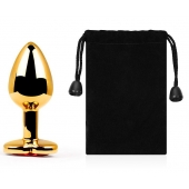 Золотистая анальная пробка с красным стразом-сердечком - 8 см. - Anal Jewelry Plug - купить с доставкой в Воронеже