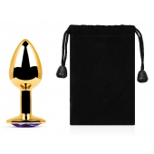 Золотистая анальная пробка с фиолетовым стразом - 7,2 см. - Anal Jewelry Plug - купить с доставкой в Воронеже