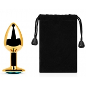 Золотистая анальная пробка с голубым стразом - 7,2 см. - Anal Jewelry Plug - купить с доставкой в Воронеже