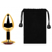 Золотистая анальная пробка с красным стразом - 7,2 см. - Anal Jewelry Plug - купить с доставкой в Воронеже