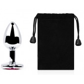 Серебристая анальная пробка с розовым кристаллом-сердечком - 7 см. - Anal Jewelry Plug - купить с доставкой в Воронеже