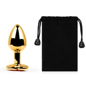 Золотистая анальная пробка с красным стразом-сердечком - 7 см. - Anal Jewelry Plug - купить с доставкой в Воронеже